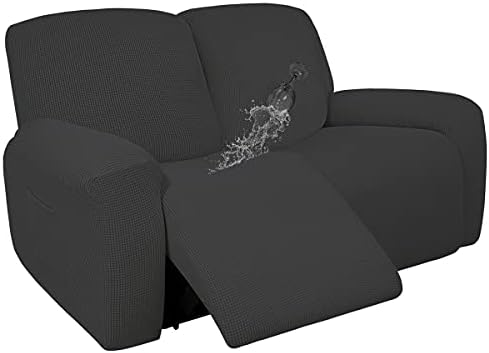 100% Dual Waterproof Recliner Loveseat Cover, 6-Pieces Stretch Relining Sofa Cover with Pocket, Jacquard 2 Seat Sofa Slipcover Leakproof Washable (Loveseat, Dark Gray)