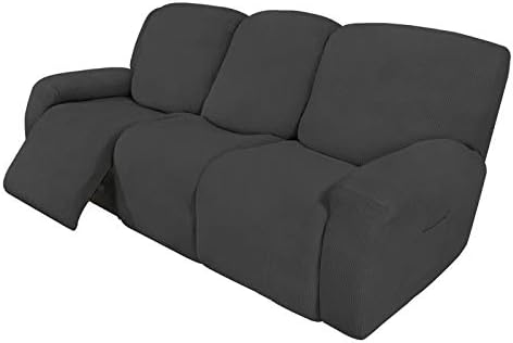 8 Pieces Recliner Couch Stretch Sofa Slipcover Dark Gray