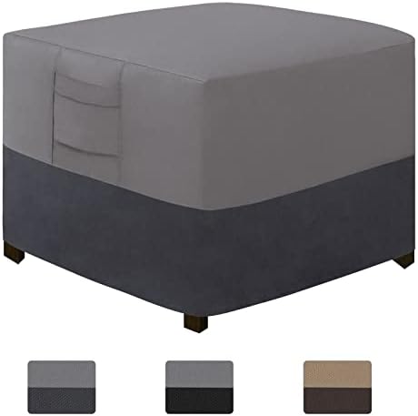 Heavy Duty Outdoor Ottoman Cover, 25"x25"x17", Gray/Dark Gray
