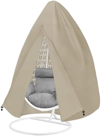 Patio Hanging Egg Chair Cover, UV Resistant Waterproof Outdoor Single Seat Swing Chair Cover with Zipper, Camel