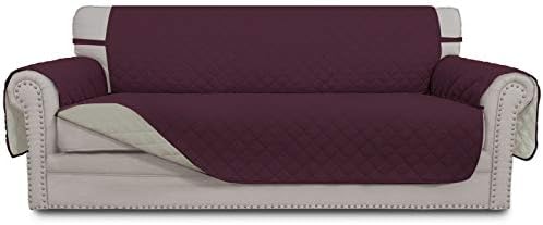 Reversible Couch Cover, 3 Cushion Sofa, Large, Wine/Beige