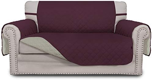 Reversible Couch Cover, 2 Cushion Sofa, Loveseat, Wine/Beige