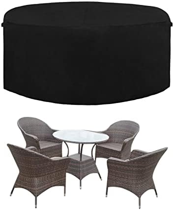 600D Heavy Duty Round Patio Furniture Set Cover, Waterproof Outdoor Table and Chair Set Cover, (62"DIAx 28"H, Black)