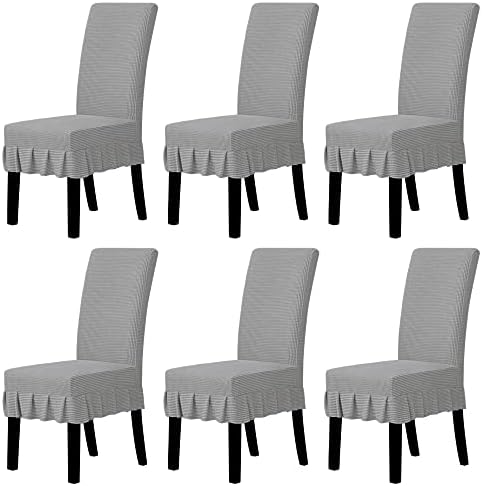 6 PCS Stretch Dining Room Chair Covers with Skirt, Light Gray