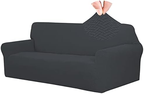 Stretch Jacquard Couch Cover, 1-Piece Soft Sofa Cover, Sofa Slipcover with Anti-Slip Foams, Washable Furniture Protector for Kids, Pets (Sofa, Dark Gray)