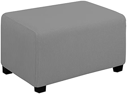 Stretch Small Rectangle Ottoman Cover Light Grey