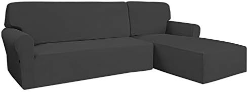 Stretch Sofa Slipcover 2 Pieces L-Shaped Sofa Cover Sectional Couch Cover for Living Room Jacquard Fabric Chaise Lounge Slipcover with Elastic Bottom for Dogs Kids Pets(Large,Dark Gray)