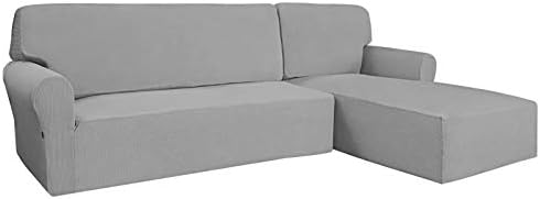 Stretch Sofa Slipcover 2 Pieces L-Shaped Sofa Cover Sectional Couch Cover for Living Room Jacquard Fabric Chaise Lounge Slipcover with Elastic Bottom for Dogs Kids Pets(Large Light Gray)