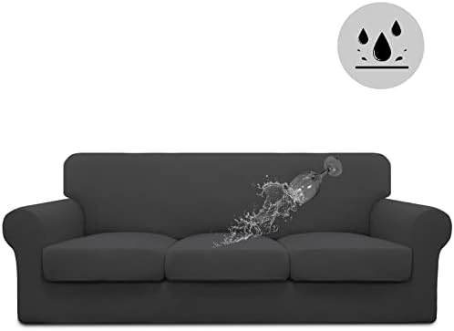 Waterproof 4 Pieces Stretch Couch Cover for 3 Cushion Dark Gray